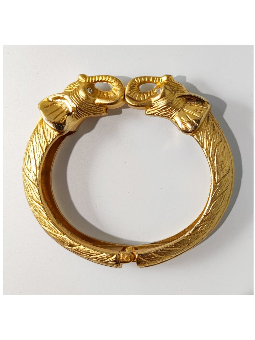 Vintage Elephant Head Clamper Bracelet Crystal Eyes Gold Tone